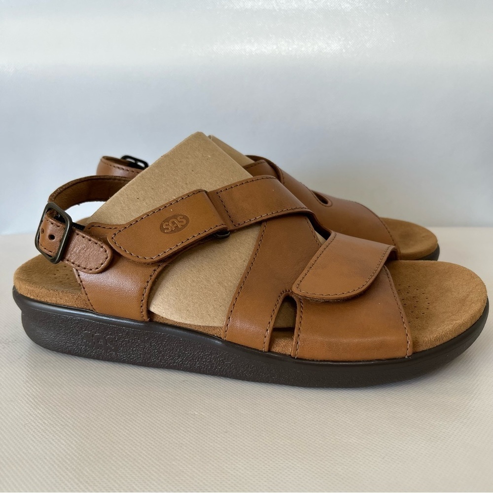 SAS Huggy Caramel Leather Sandals - Picture 3 of 12